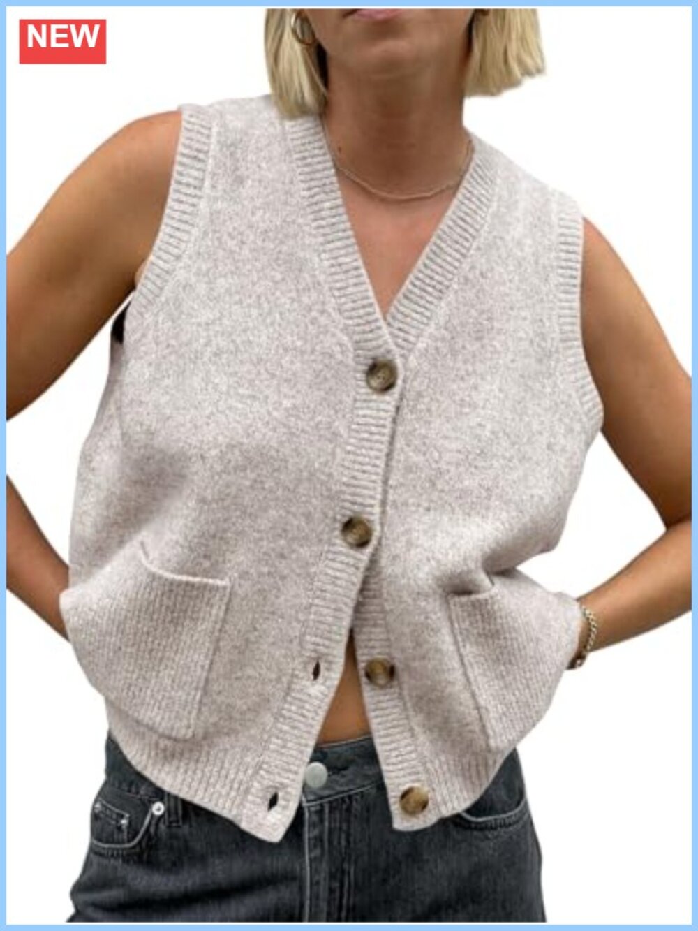 Saodimallsu Sleeveless Sweater Vest Button V Neck Knit Cardigan with Pockets